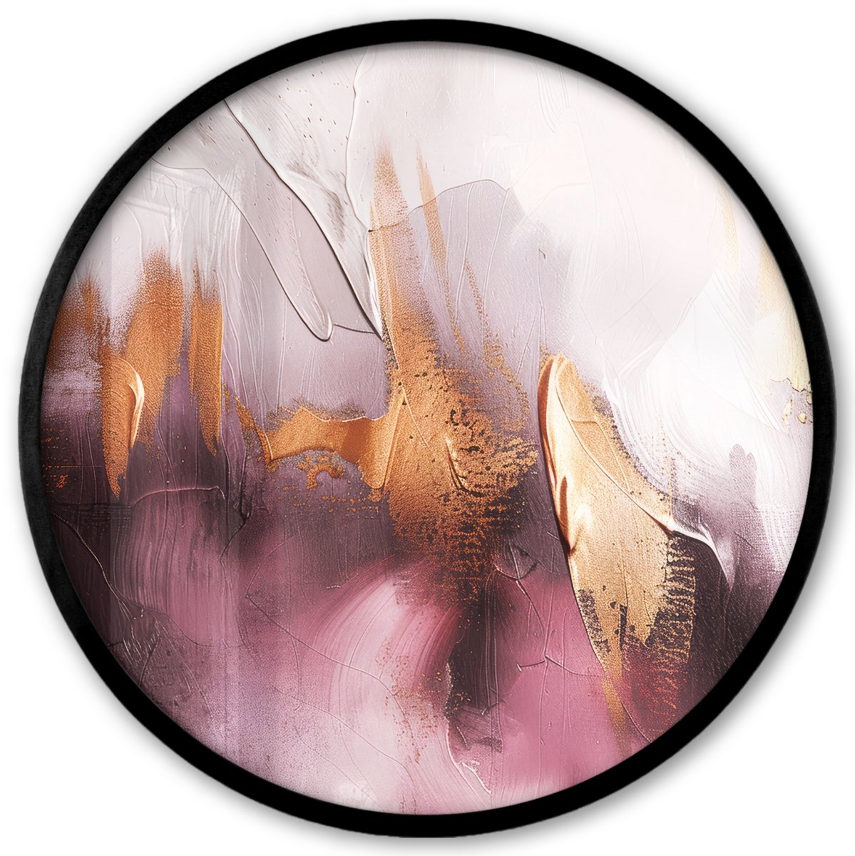 FrameYourWall Poster in lijst Rond - Fotolijst 40x40 cm - Posters - Paars - Abstract - Verf - Goud - Ronde posterlijst zwart - Decoratie - Wanddecoratie woonkamer - Muurdecoratie slaapkamer Roze