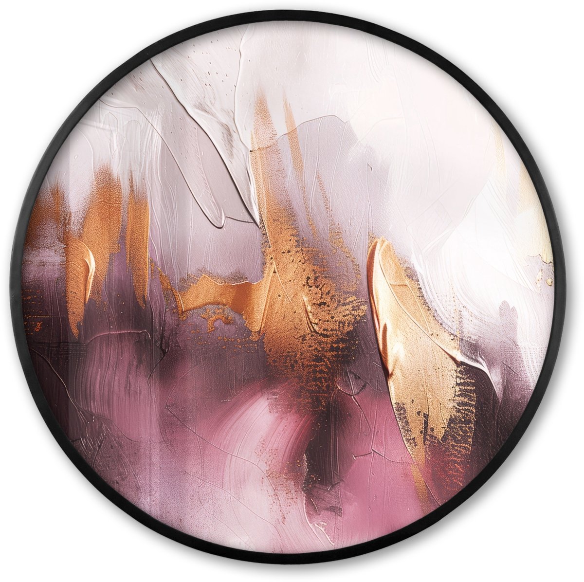 FrameYourWall Poster in lijst Rond - Fotolijst 80x80 cm - Posters - Paars - Abstract - Verf - Goud - Ronde posterlijst zwart - Decoratie - Wanddecoratie woonkamer - Muurdecoratie slaapkamer Roze