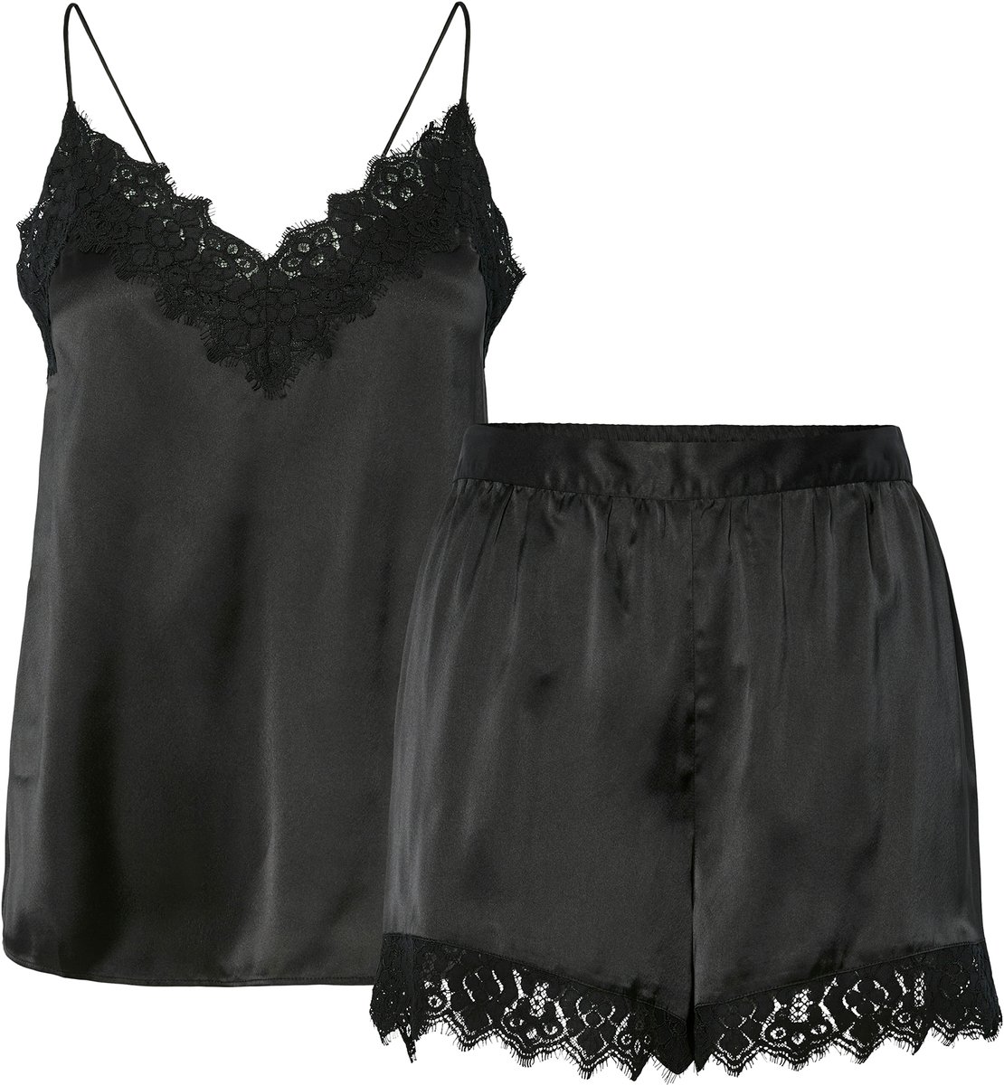 Pieces Dames Pyjama PCJENNA Nachtset Satijn Zwart