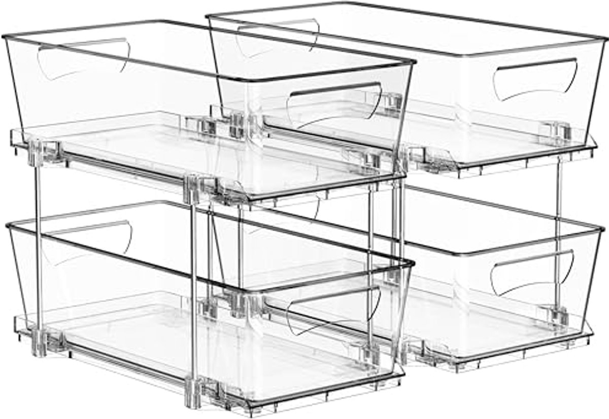 2-laags uittrekbare lade organizer - 2 stuks, transparant