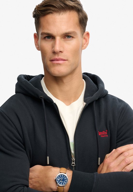 Superdry ESSENTIAL LOGO ZIP HOODIE HB Heren Trui - Eclipse Navy/Red