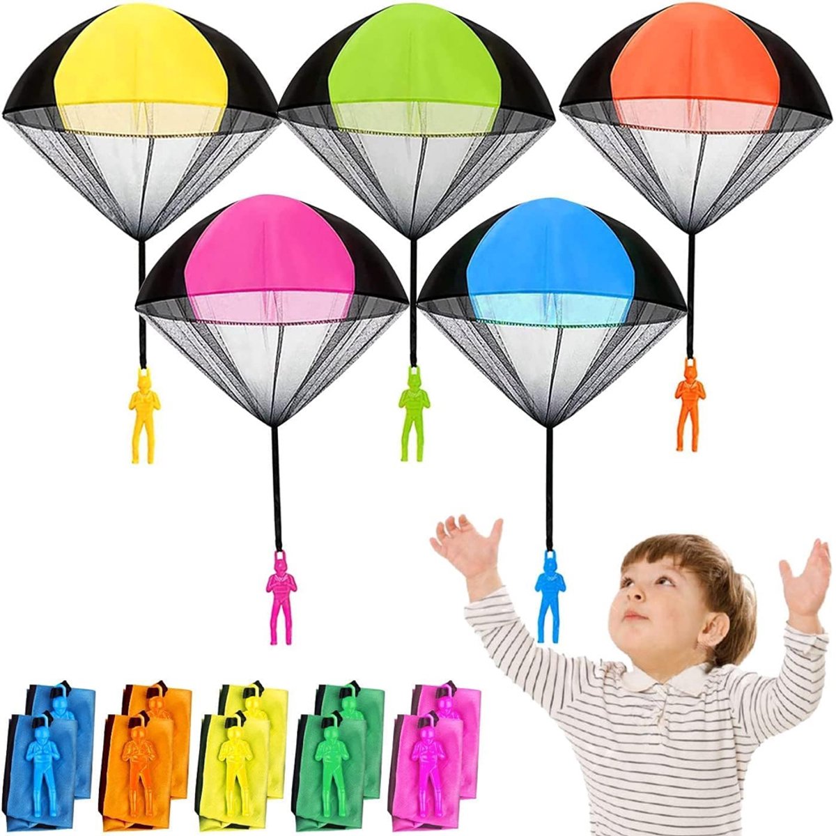 Parachutespeelgoed voor kinderen, 10 stuks parachutisten buitenspellen, werpspel, kleine cadeautjes, weggeefacties, bedankjes voor kinderfeestjes, tuinspeelgoed voor