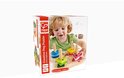 Hape Creative Peg Puzzle met 16 stukjes, een houten vormpuzzel met blauwe, groene, gele en roze onderdelen.