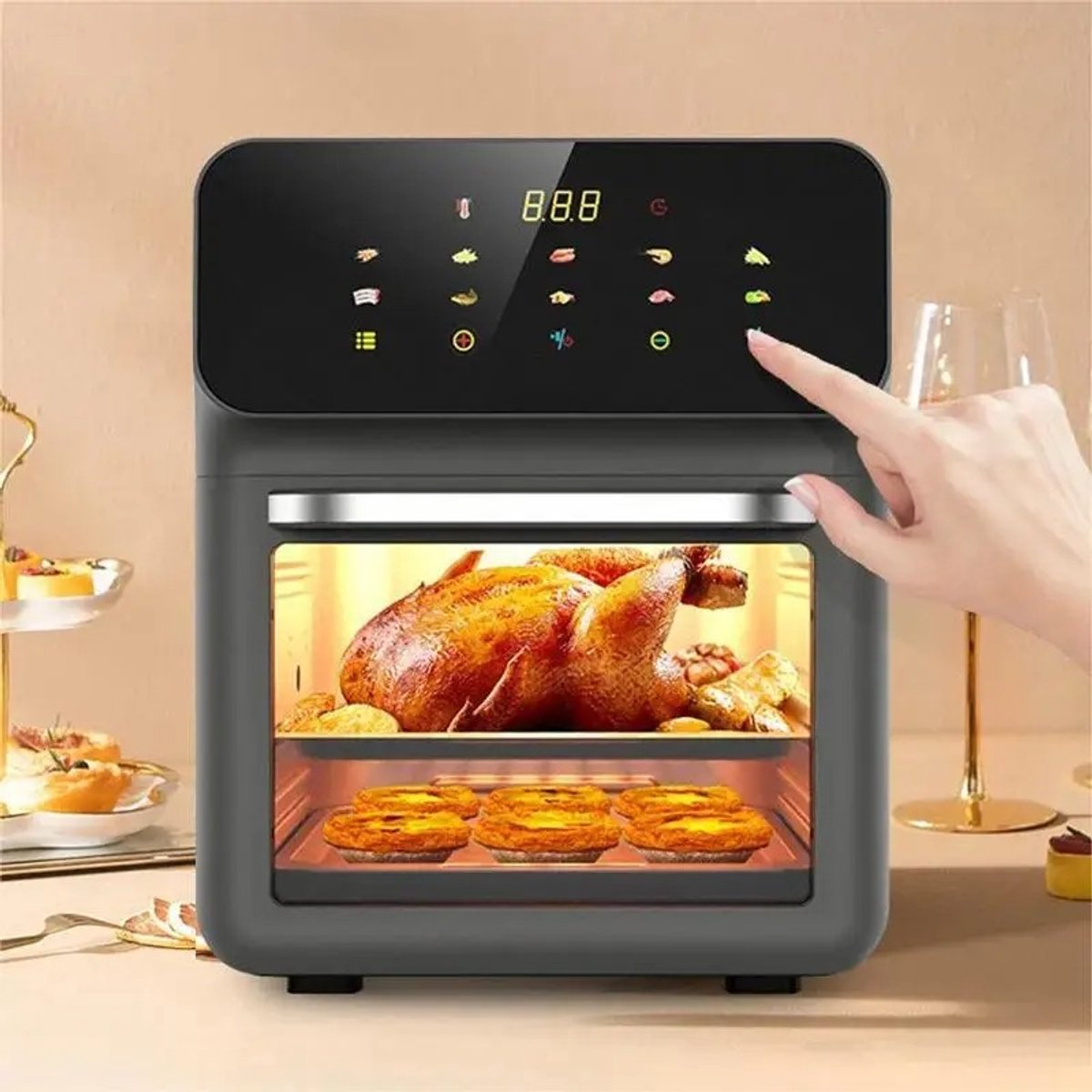 Je Huis 10L Elektrische Airfryer – Grote Capaciteit, Olievrij, 360° Convectie, Gezond Bakken en Frituren voor Thuis.