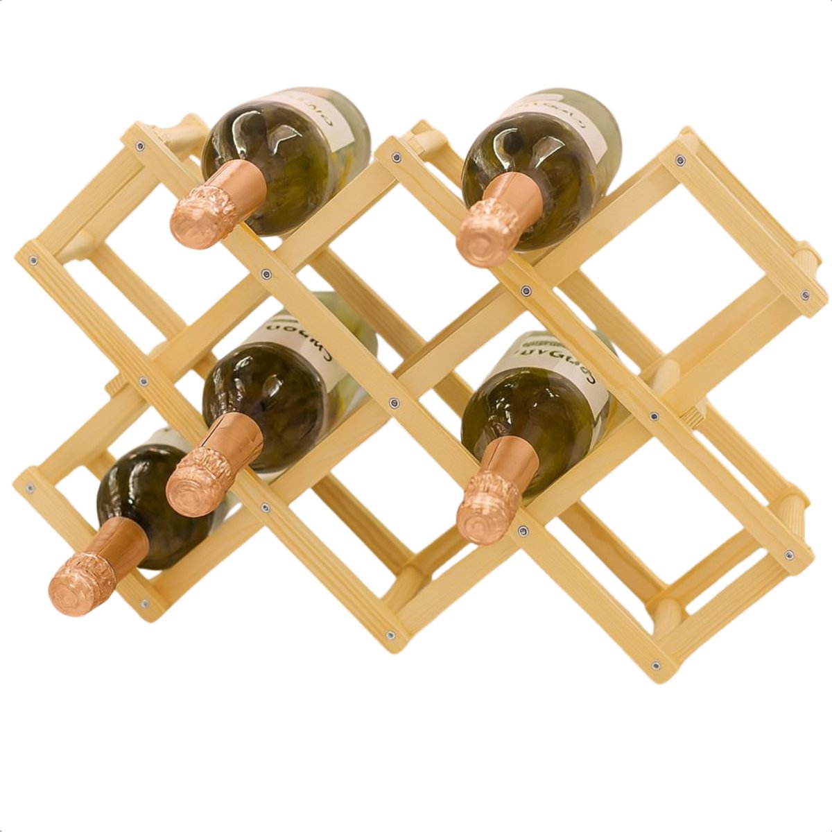 Lomera Houten Wijnrek - Vouwbaar Wijnrek - 10 Wijnflessen - Grenen Hout - Wijnfleshouder - Compact Design - Ruimtebesparend - Lichtgewicht Wijnrek - Wijnopslag - Wijnrek Staand - Natuurlijke Materialen