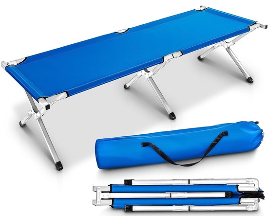 Lit de camp SMH LINE® - Civière - Jusqu'à 150 kg - 190 x 70 x 45 cm - Sac de transport inclus - Blauw