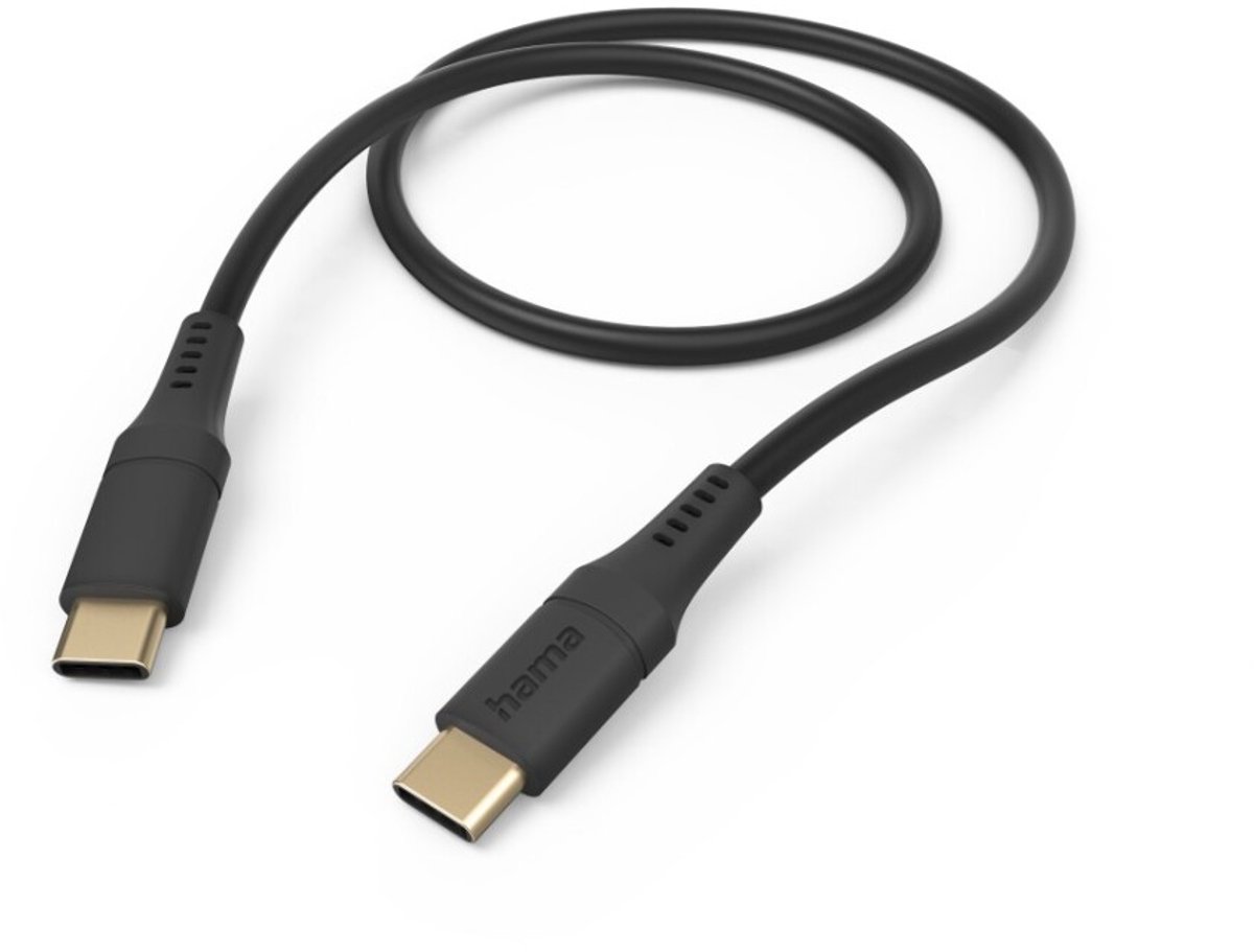 Image of Hama Silicone USB-C naar USB-C Kabel - Oplaadkabel geschikt voor Smartphone / tablet / ipad - 3A USB 2.0 - 480Mbps - 150cm - Zwart