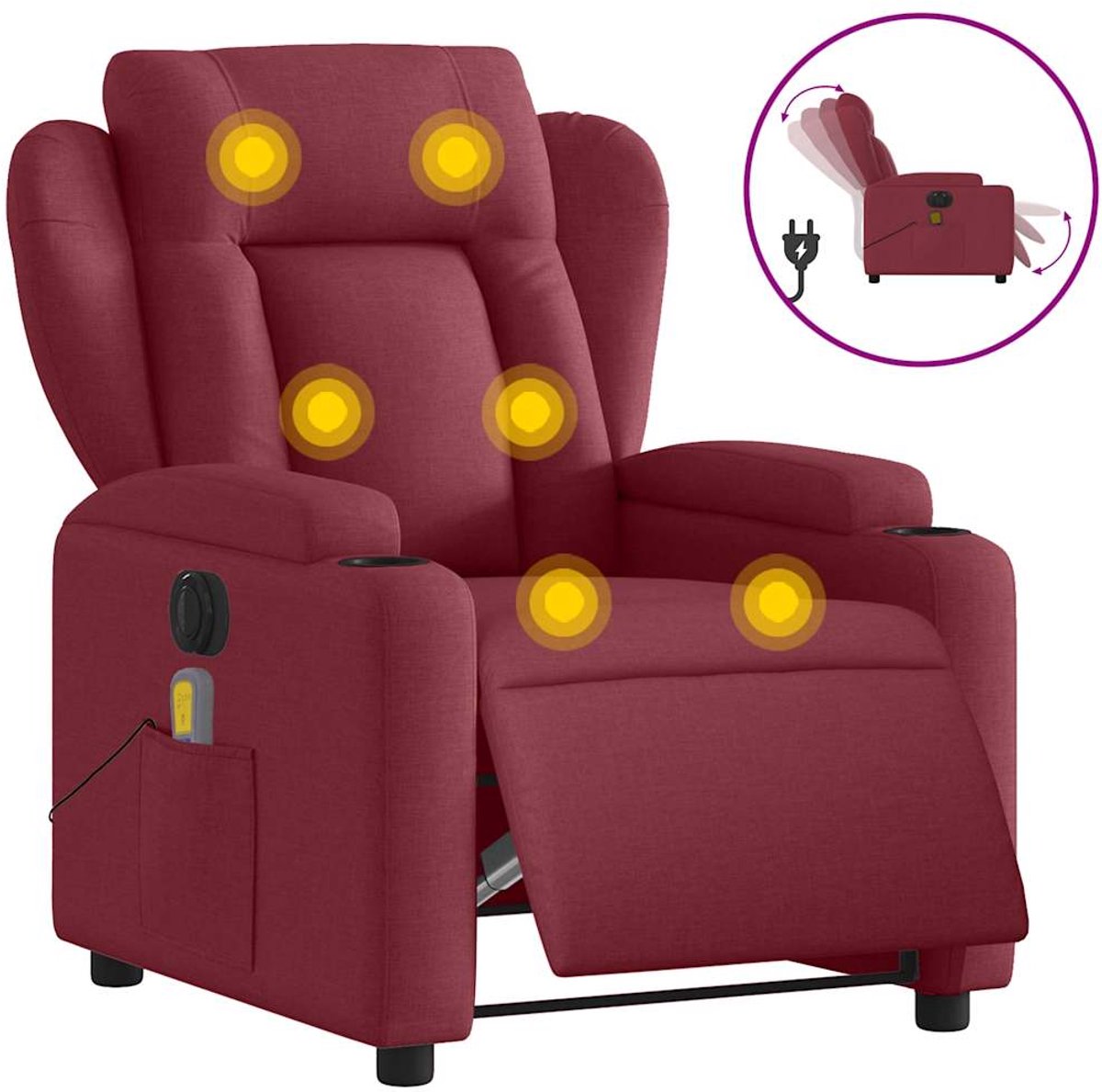 vidaXL Massagestoel - elektrisch - verstelbaar - stof - wijnrood