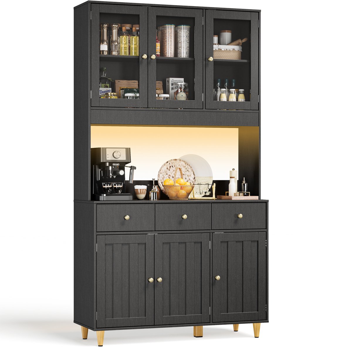 Xbro Keukenkast – Slim ontwerp met 3 lade en 6 deuren, verstelbare planken en te combineren met andere keukenkasten – Keuken Opbergkast – keuken & woonkamer – 100×30×180 cm – Zwart — cadeau in Cadeau-ideeën - foto 8