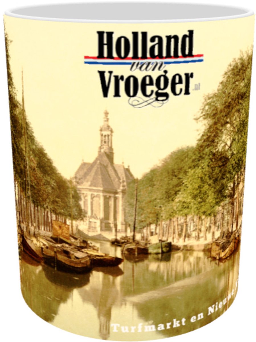Oud Stadsgezicht Den Haag Turfmarkt en Nieuwe Kerk - Oude Antieke Holland van Vroeger Foto Print op Mok - 330 ml