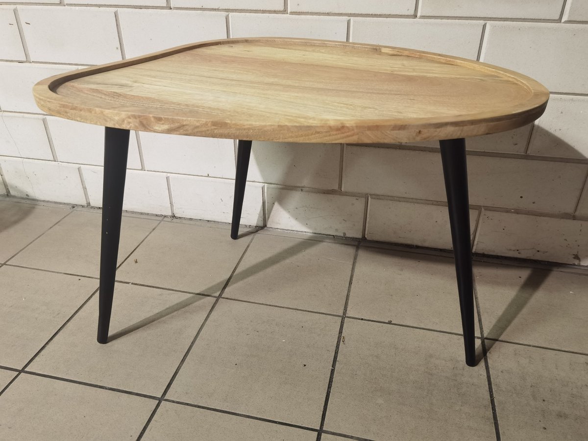 Boltze Salon tafel - Tafel - Ovaal - Bijzet tafel - Metaal - Mango - Hoog 55cm - 81x60cm - opzet rand Bruin
