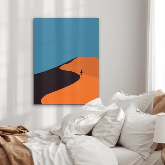 Aluminium schilderij 60x80 cm - Wanddecoratie metaal - Feloranje duinen - Schaduw - Lege hemel - Metalen muurdecoratie woonkamer - Decoratie industrieel - Foto op dibond - Industriële accessoires slaapkamer