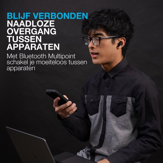 JLab Go Pods ANC Draadloze Oordopjes Met Noise Cancelling - Oortjes Draadloos Bluetooth - 26 uur Batterijduur - Hybrid ANC - Equalizer EQ4 App - Multipoint - Fast Charging Case - Zwart