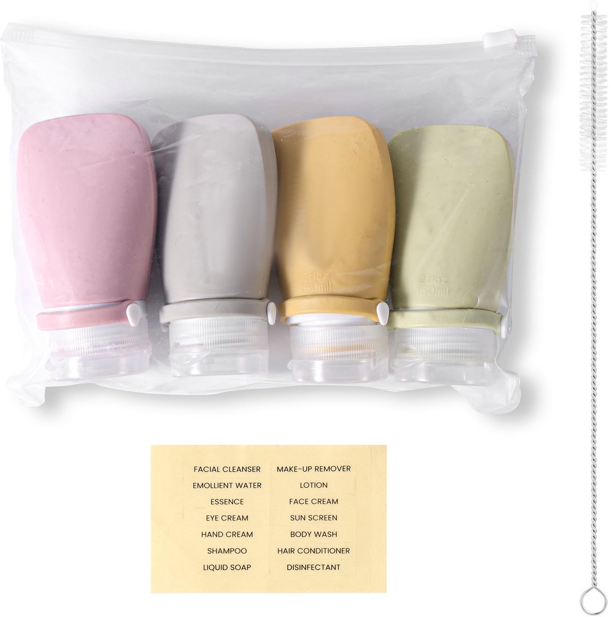 Image of 4 Stuks Toilettassen - 60ml Silicone Squeeze Flessen - Herbruikbaar en Levenslang Levensbestendig