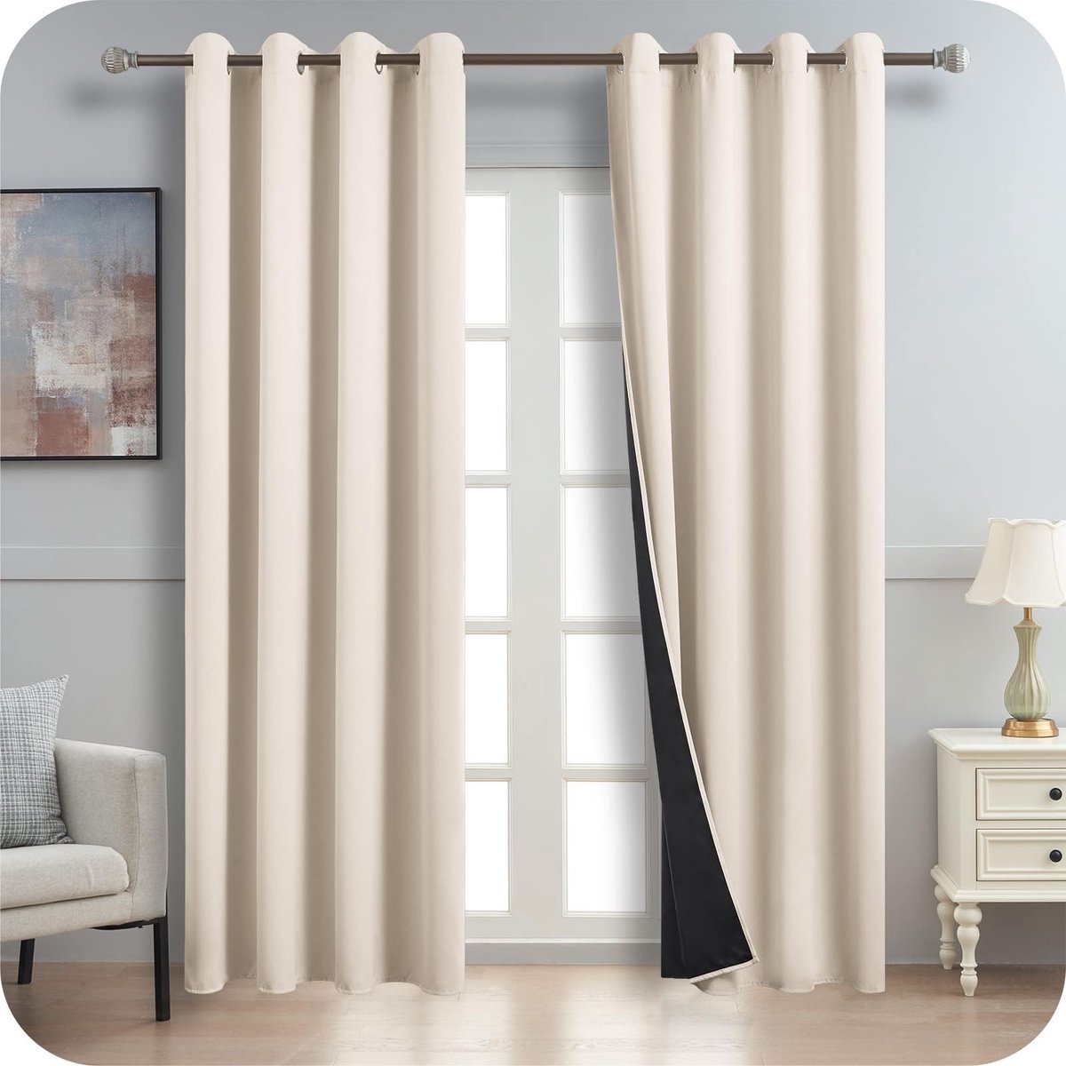 Azomor® Beige verduisterende gordijnen set met thermische isolatie voor woonkamer