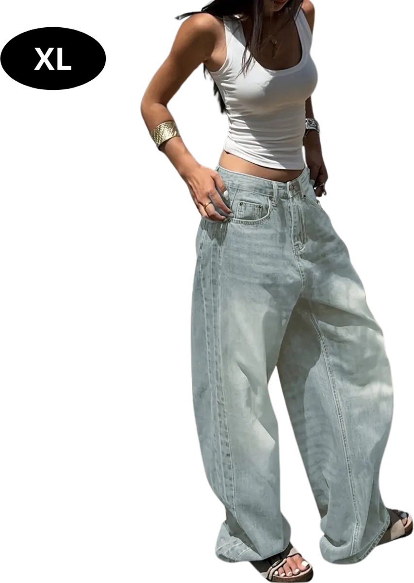 Nivard Lange Broek Dames Spijkerbroek Broeken Spijker Pants Jeans Trouser Loose Fit Straight Leg – Gewassen Blauw