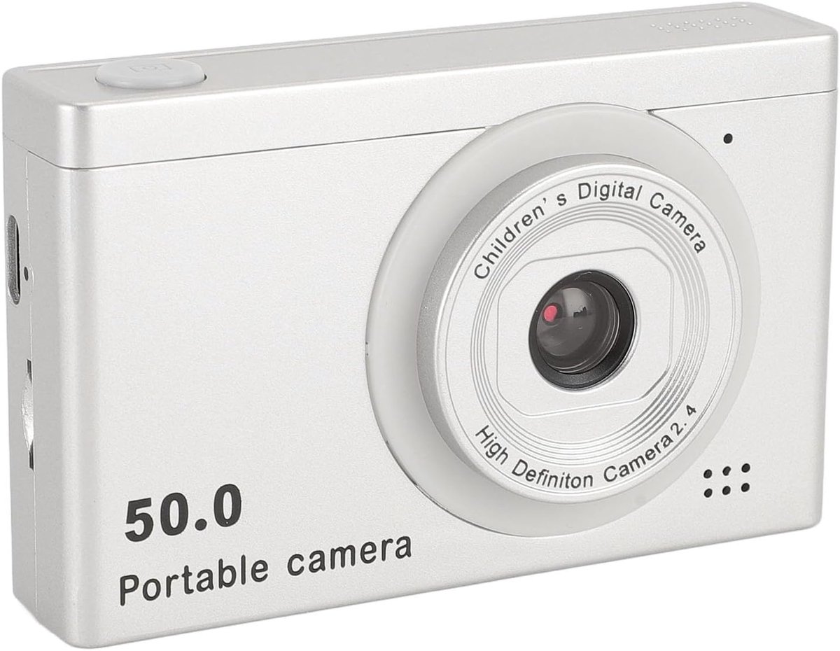 Digitale camera, HD CCD microcamera met 8x zoom, compacte camera met dubbele lens aan voor- en achterkant, vlog-selfiecamera voor jongens en meisjes - 32G geheugenkaart (grijs-zilver)