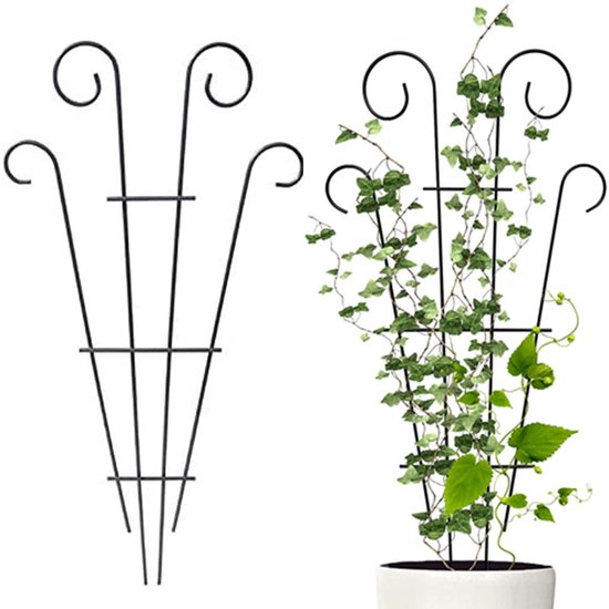 2 Stuks - Plantensteun - Klimrek Planten - Metal Trellis for Potted Plant - Plants Garden Pot Climbing - Bevestigingsstok voor tuinieren - Trellis for Potted Plant - Herbruikbaar - Plantenstok - Zwart