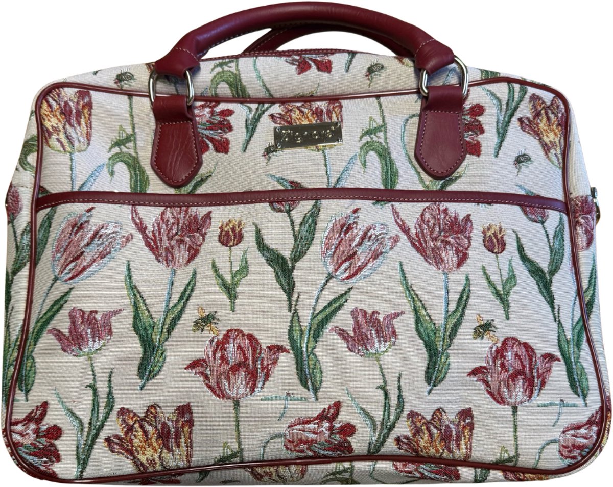 Laptoptas - luxe gobelinstof - tulp - tulpen - bloemen - Creme achtergrond - Jacob Marrel