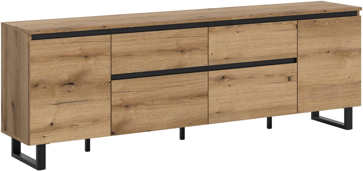Furnilux Tomasa Lowboard Evoke Oak NB Zwart - 36x188x65cm