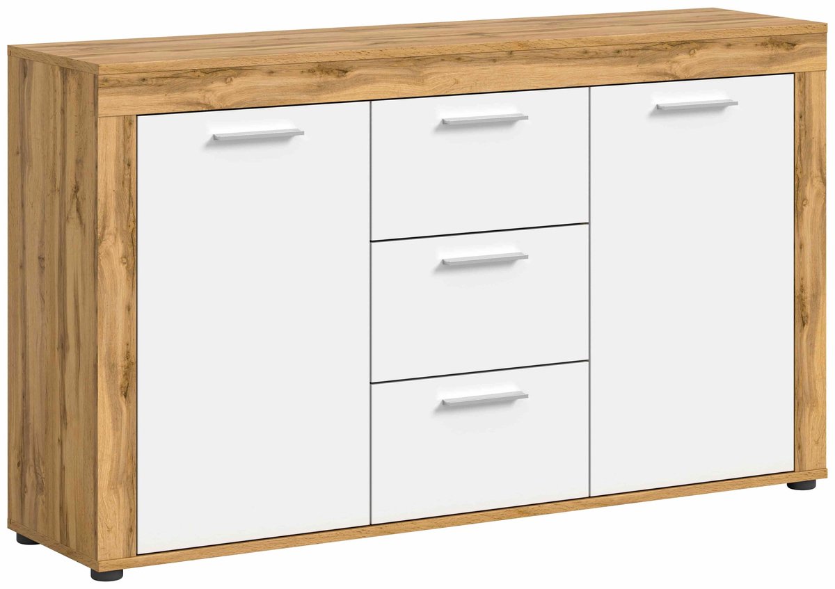 Furnilux Jam dressoir wit melamine Wotan eiken NB - 35x125x80cm wit, eiken