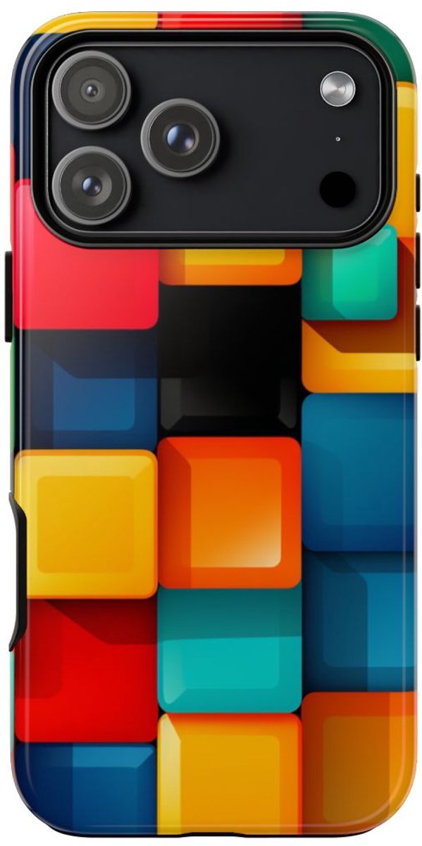Kleurrijk 3D Vierkantenpatroon – Telefoonhoesje Geschikt voor iPhone 17 Pro Max