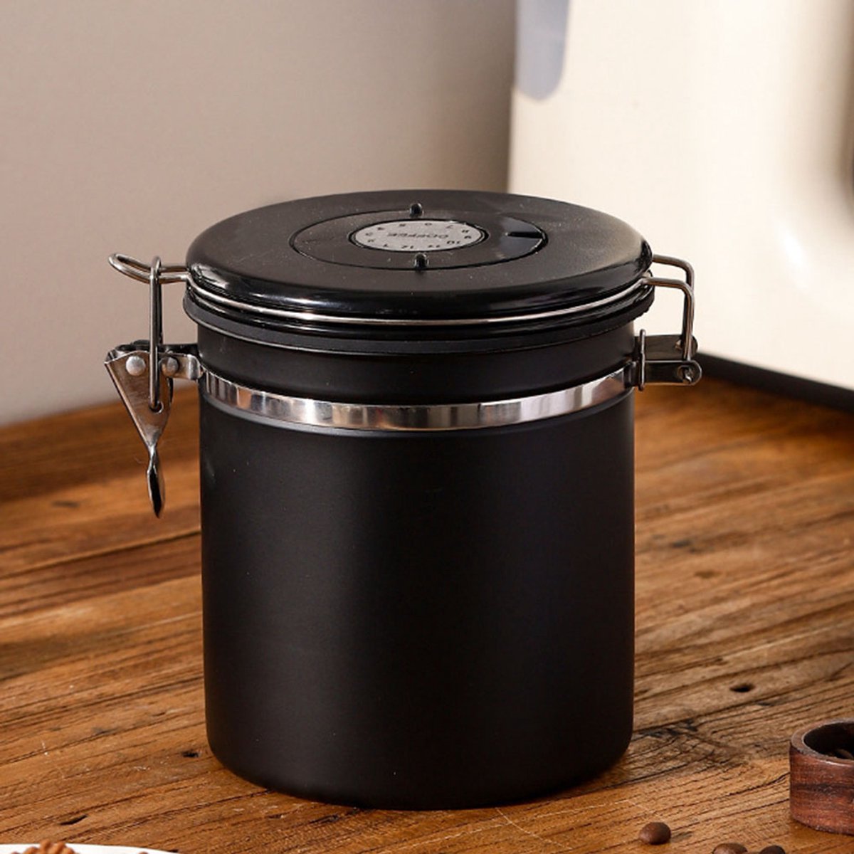 Rvs Koffie Canister - 1.2 L - Eenrichtings Ventiel - Datum Wijzerplaat