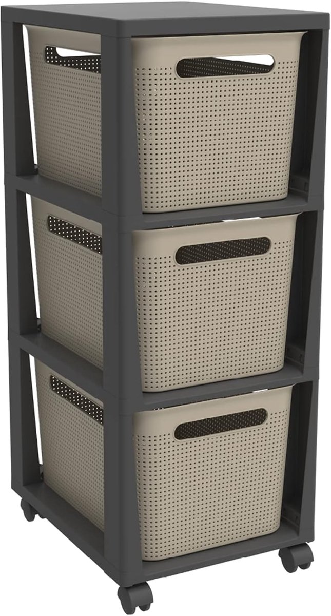 Rolcontainer met 3 Laden - Kunststof Trolley voor opbergruimte in Huis