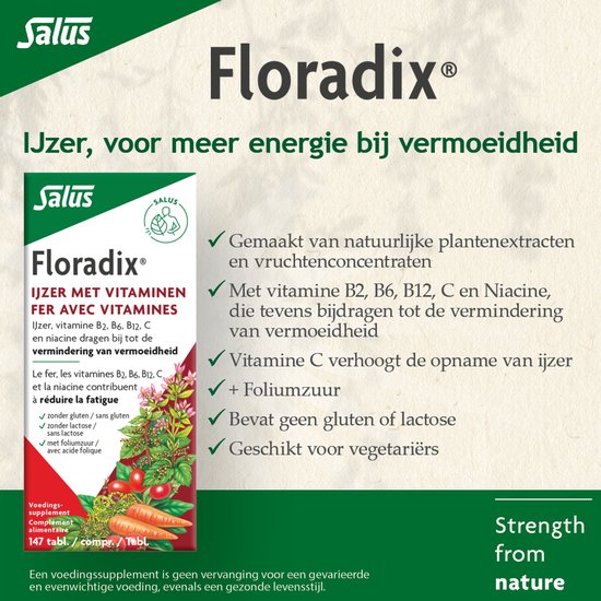 Salus Floradix IJzer-tabletten Bij vermoeidheid Voedingssupplement met ijzer 147 tabletten
