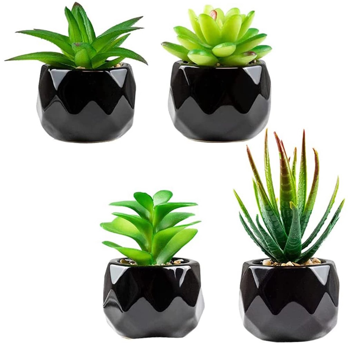 Unyqoos Set van Vier Kunstplanten in Keramische Pot voor Stijlvolle Interieurdecoratie zwart