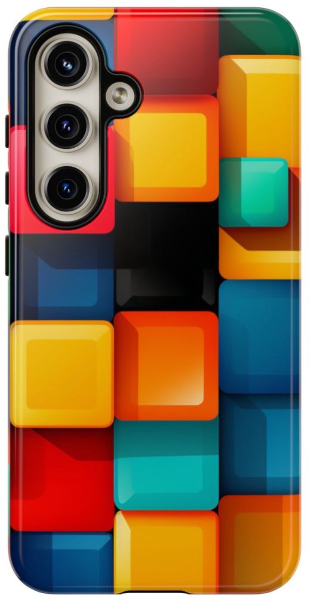 Kleurrijk 3D Vierkantenpatroon – Telefoonhoesje Geschikt voor Samsung Galaxy S24