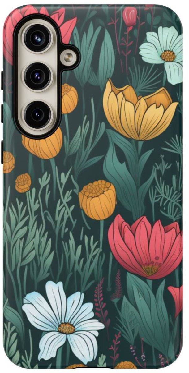 Handgetekend Bloemenweidepatroon – Telefoonhoesje Geschikt voor Samsung Galaxy S24 Plus