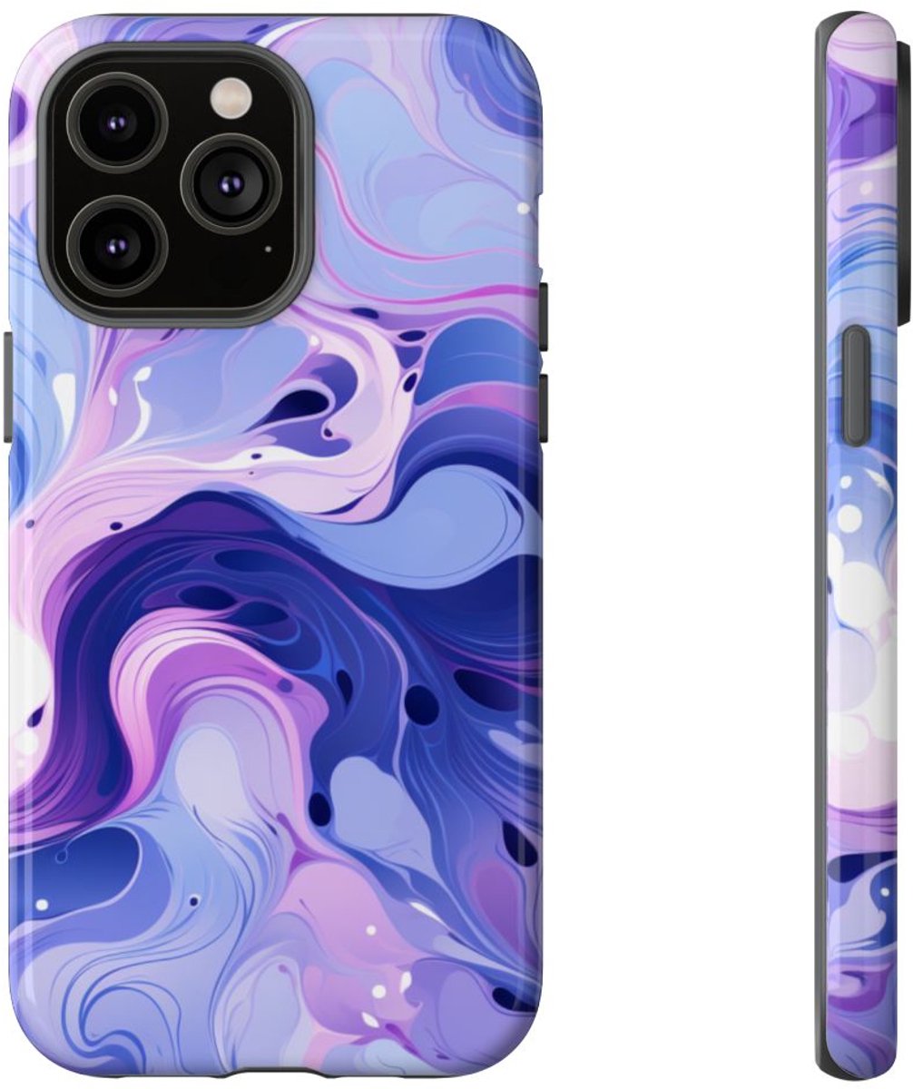 Paarse en Blauwe Abstracte Krullen – Telefoonhoesje Geschikt voor iPhone 14 Pro Max