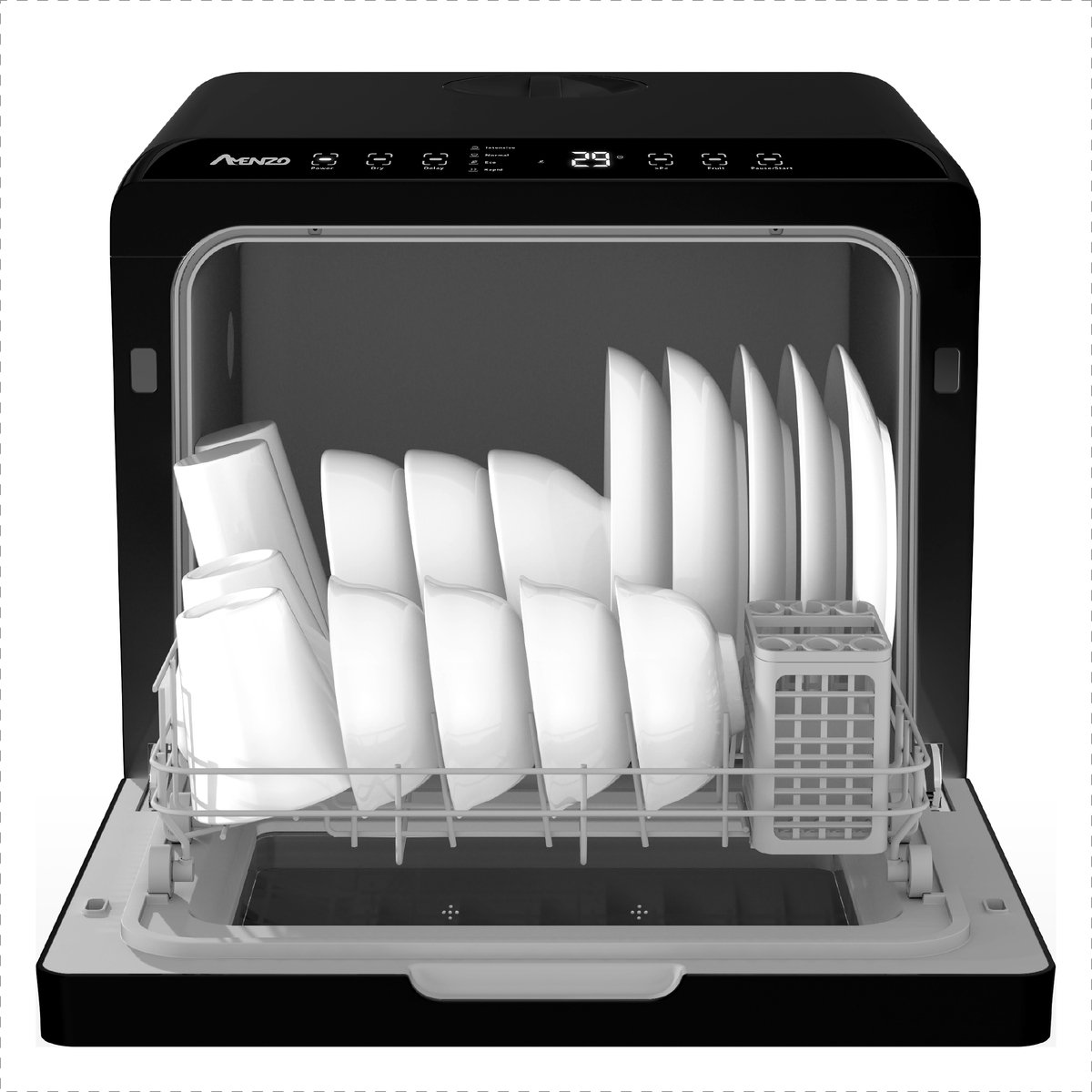 Amenzo® - Mini Vaatwasser - Inclusief App - Energielabel A - 900 Watt - 5 Programma's - Zwart - Afwasmachine - Met Waterreservoir — afbeelding 3