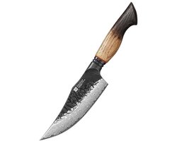 XinZuo Koksmes Viking Damascus – X06 Mo Series – 15 cm – Gebrand Eiken Handvat – Professioneel Keukenmes