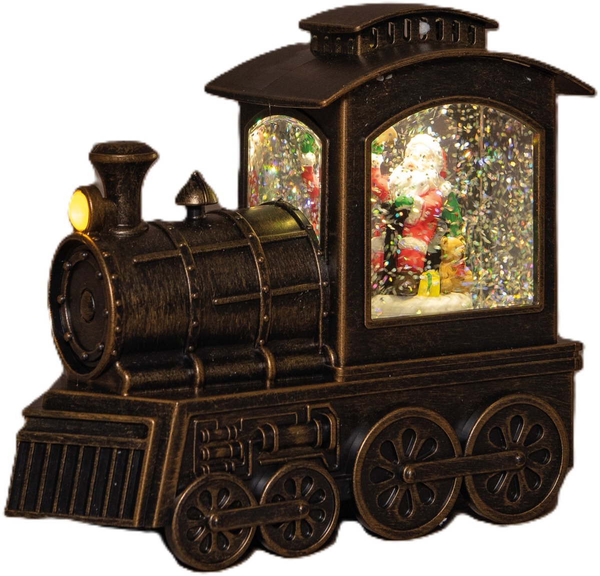 Anna's Collection Sneeuwbol/snowglobe glitter trein - 18 x 8 x 16 cm - met LED verlichting - lantaarn - kerstversiering