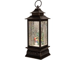 Anna's Collection Sneeuwbol/snowglobe glitter lantaarn - sneeuwpop - 10,5 x 10,5 x 29 cm - met LED verlichting - kerstlantaarn