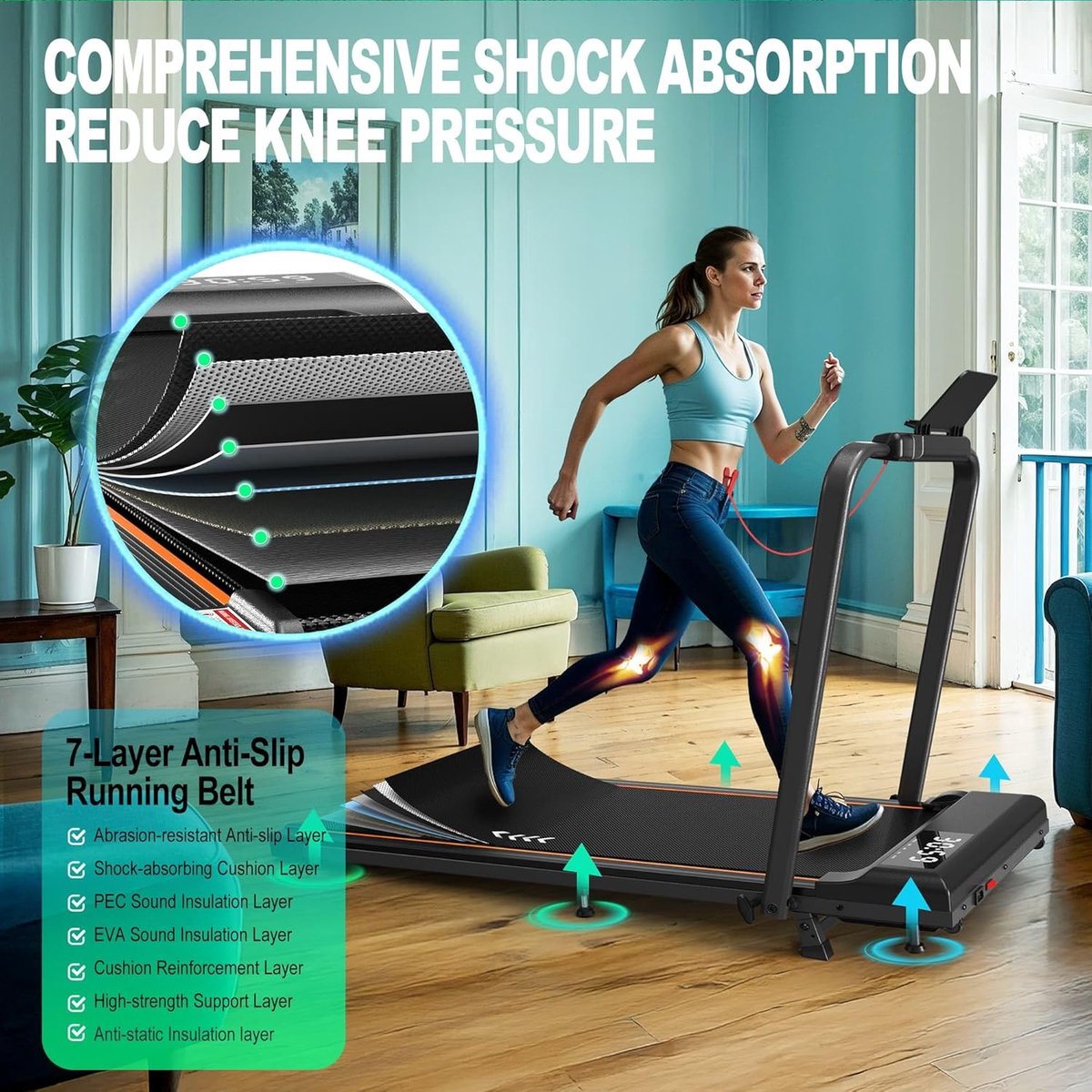 Afbeelding 3 van Lexium loopband - walking pad - loopband fitness - loopband inklapbaar - loopbanden - loopband met hellingfunctie - loopbanden voor thuis (EAN: ...2144)