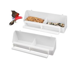 Set van 2 Vogelvoerbakken – Hangende Vogelvoeders en Waterbakken voor Papegaaien en Kleine Vogels, Voedsel- en Drinkhouder voor Kooi, Wit