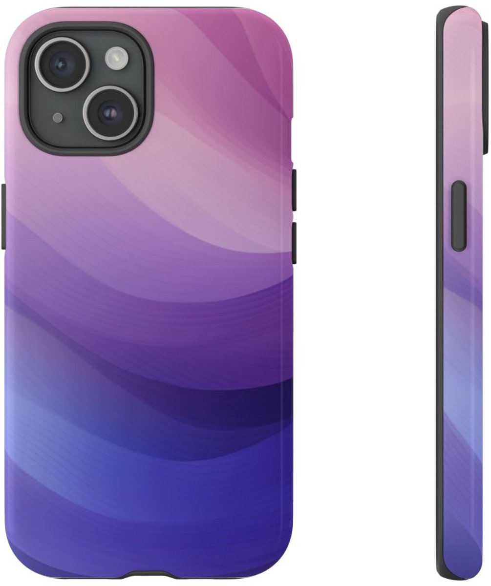 Paarse Gradient Abstracte Golven – Telefoonhoesje Geschikt voor iPhone 15