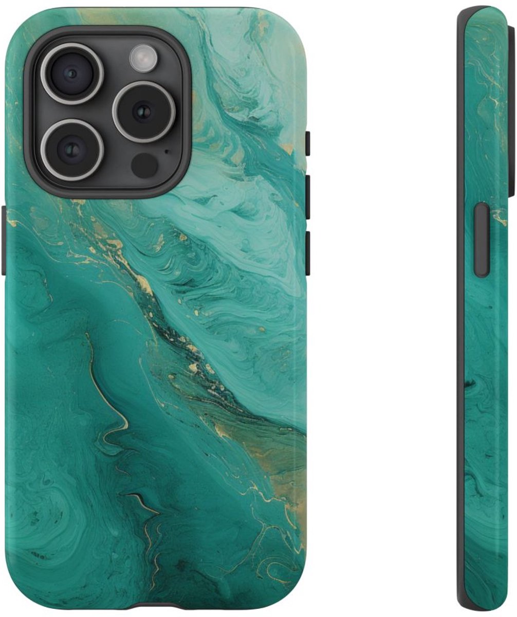 Turquoise Abstracte Vloeibare Kunst – Telefoonhoesje Geschikt voor iPhone 15 Pro