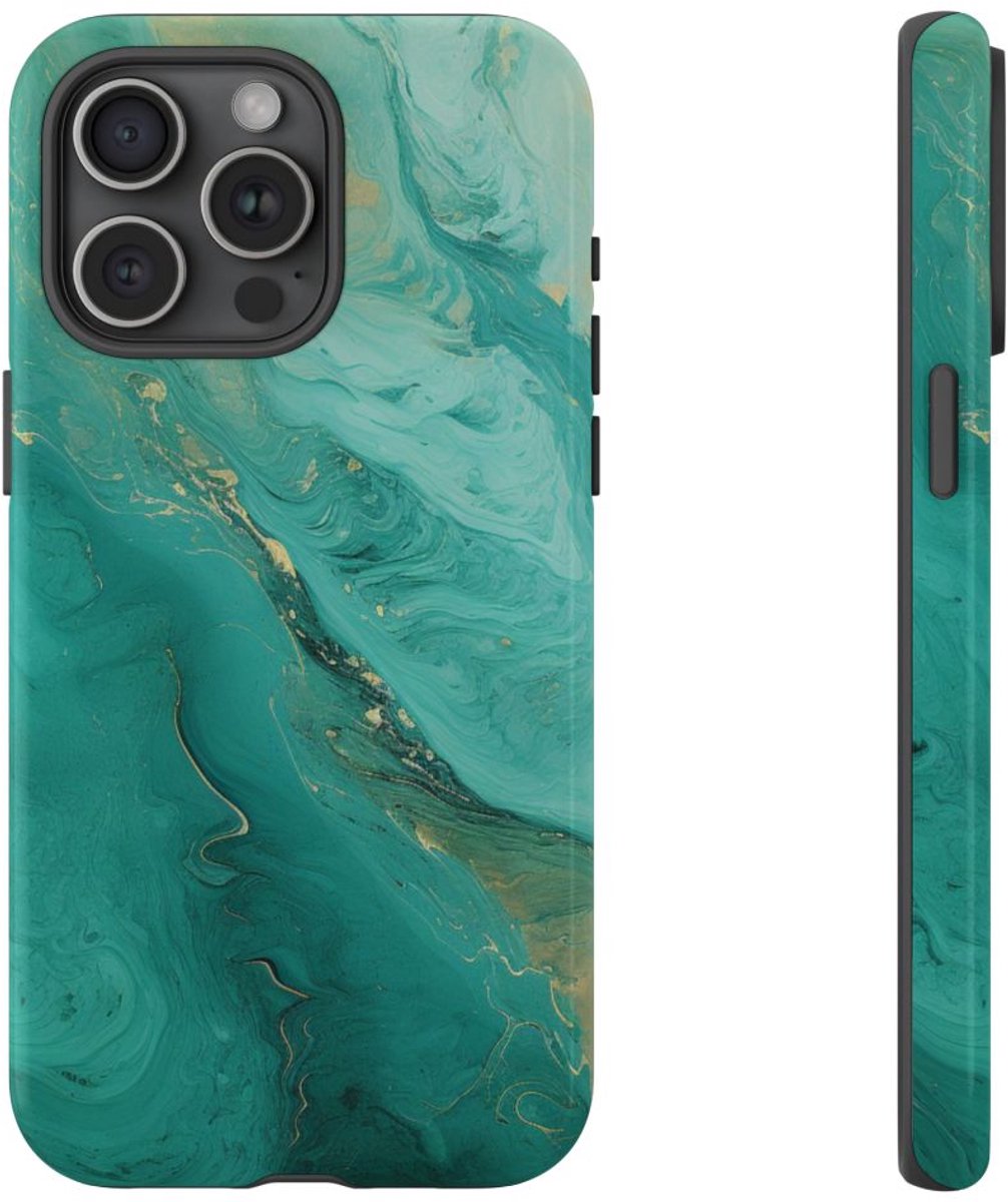 Turquoise Abstracte Vloeibare Kunst – Telefoonhoesje Geschikt voor iPhone 15 Pro Max