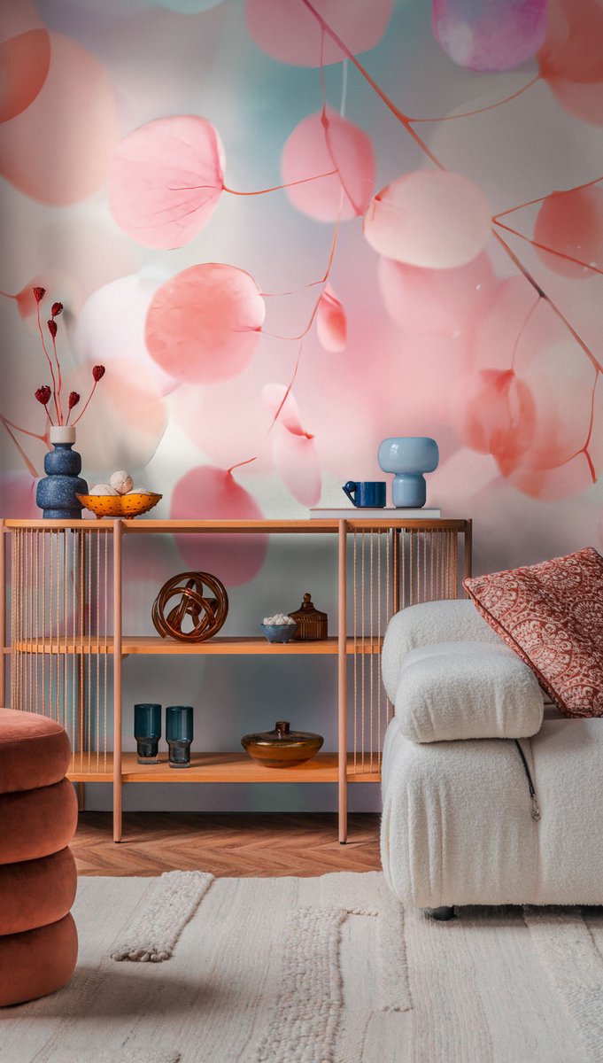 CosmoLiving by Cosmopolitan roze blauw, CosmoLiving romantisch bladeren behang 791551, BRICOFLOR.NL