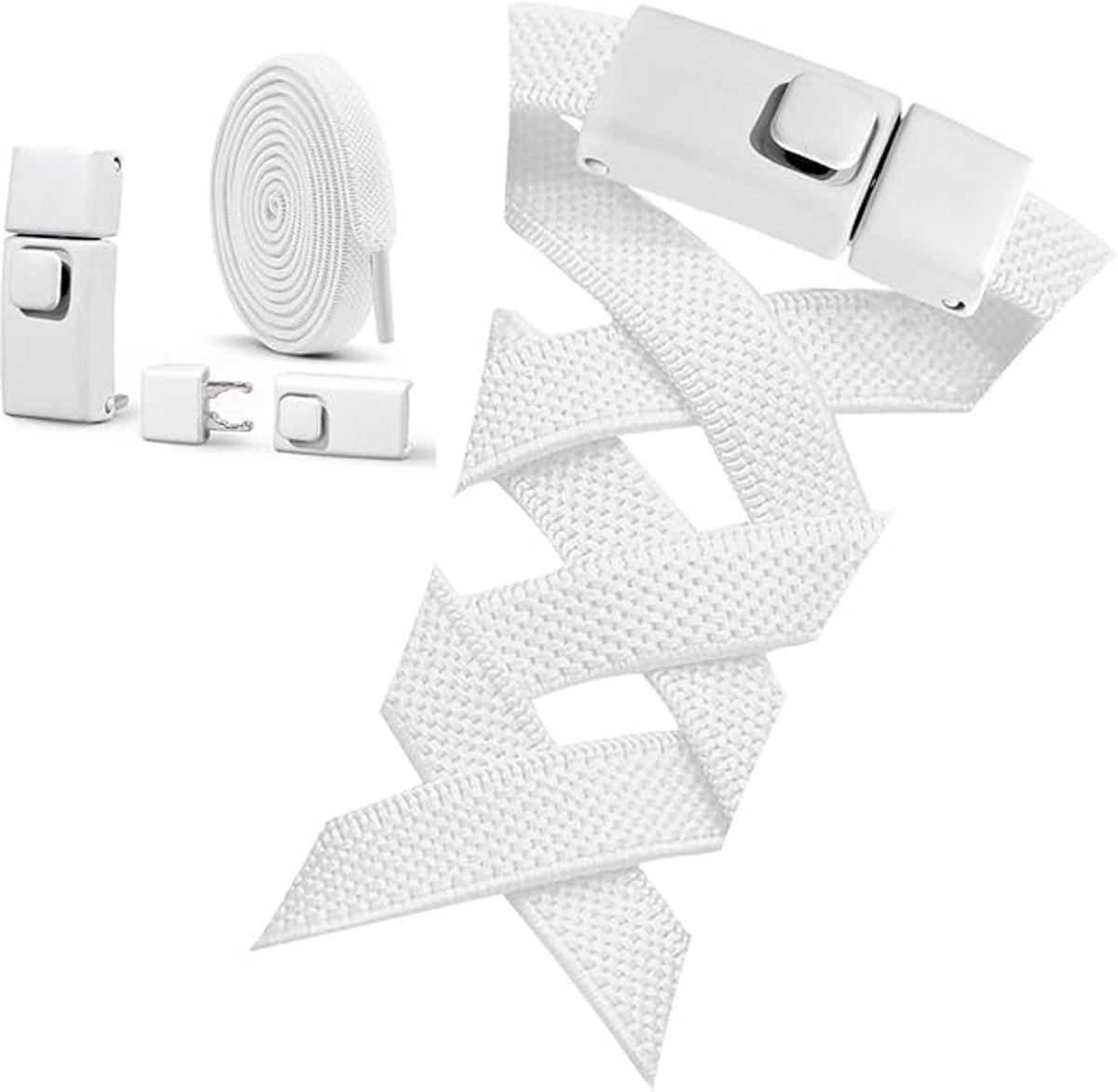 1 paar veters zonder strik - veters zonder strik - veters voor volwassenen - schoenveters - elastische elastische gesp - vergrendelbare gesp - sportschoenen - elastische platte veters - geschikt voor volwassenen en kinderen - 100 cm - wit