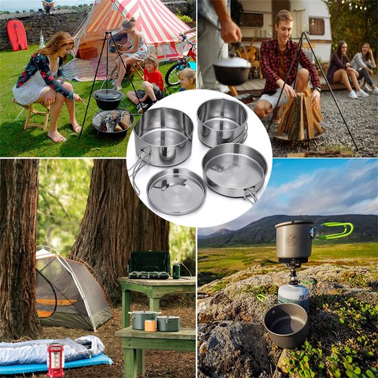 4-delige RVS Camping Kookset - Opvouwbare Outdoor Potten en Pannen, Lichtgewicht en Duurzaam, Ideaal voor Kamperen, Wandelen en Picknicks van Merkloos — afbeelding 4