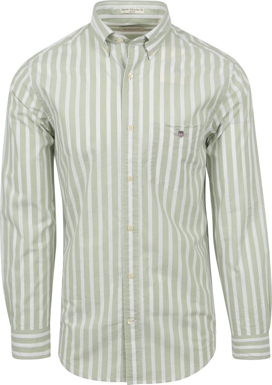 Gant College Overhemd Streep Lichtgroen - Maat M - Heren - Overhemden Casual