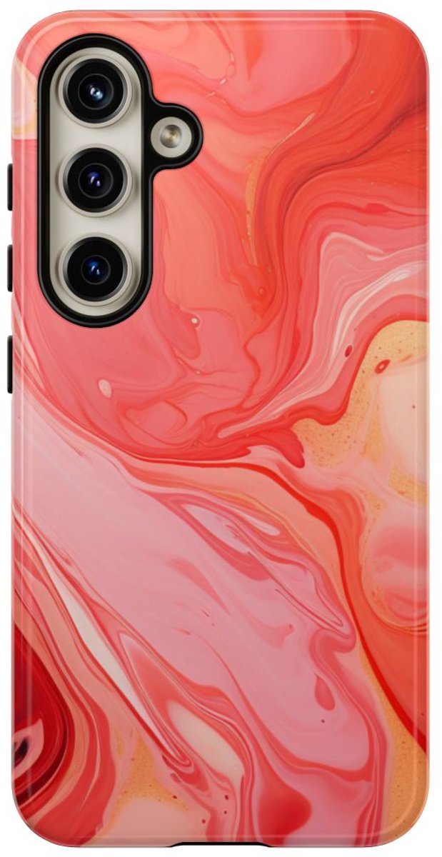 Koraalrode Abstracte Krullen – Telefoonhoesje Geschikt voor Samsung Galaxy S24