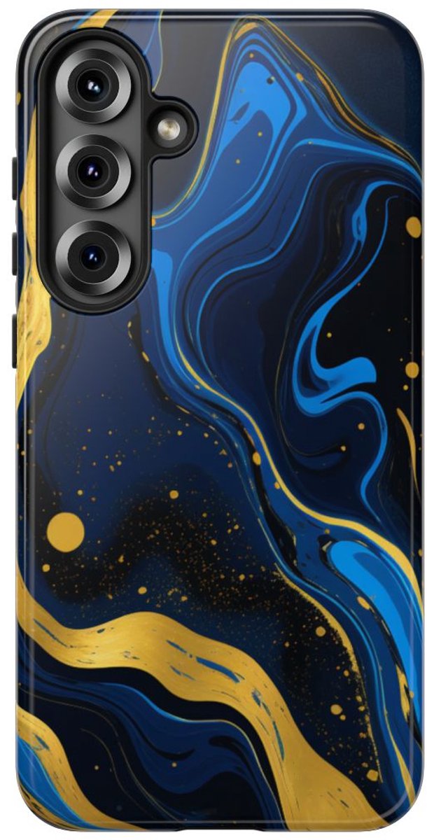 Neonblauw en Goud Marmer Abstract – Telefoonhoesje Geschikt voor Samsung Galaxy S25 Plus