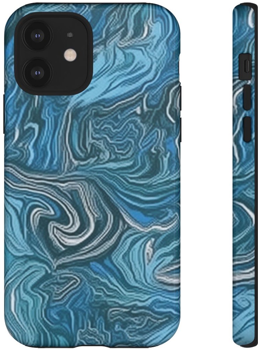 Blauw Suminagashi Marmerpatroon – Telefoonhoesje Geschikt voor iPhone 12