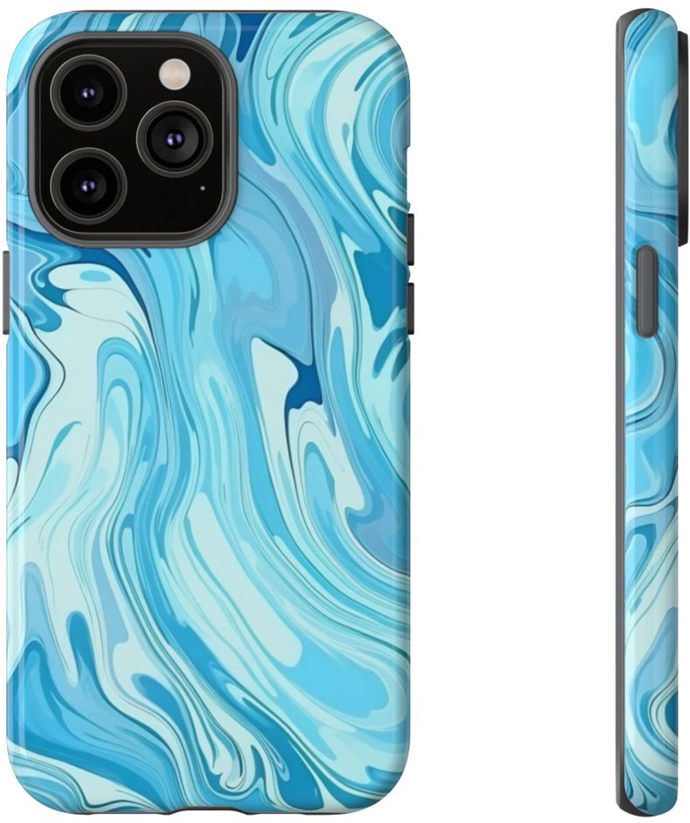 Blauw Suminagashi Marmer Abstract – Telefoonhoesje Geschikt voor iPhone 14 Pro Max